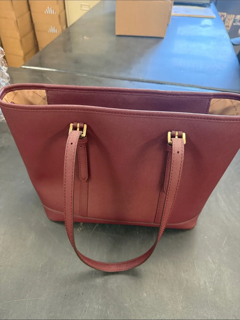 Michael Kors Wine Saffiano Tote with Gold Accents